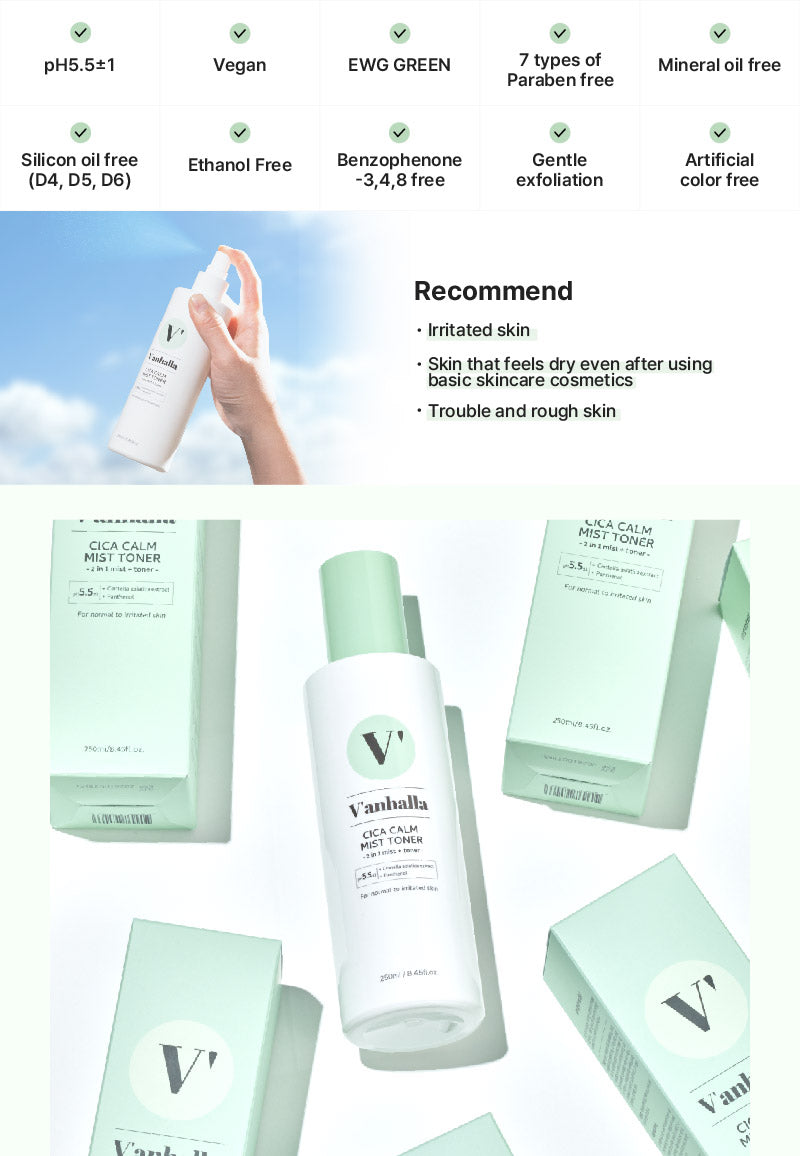 V'anhalla Cica Calm Mist Toner 250ml / 8.45fl.oz.