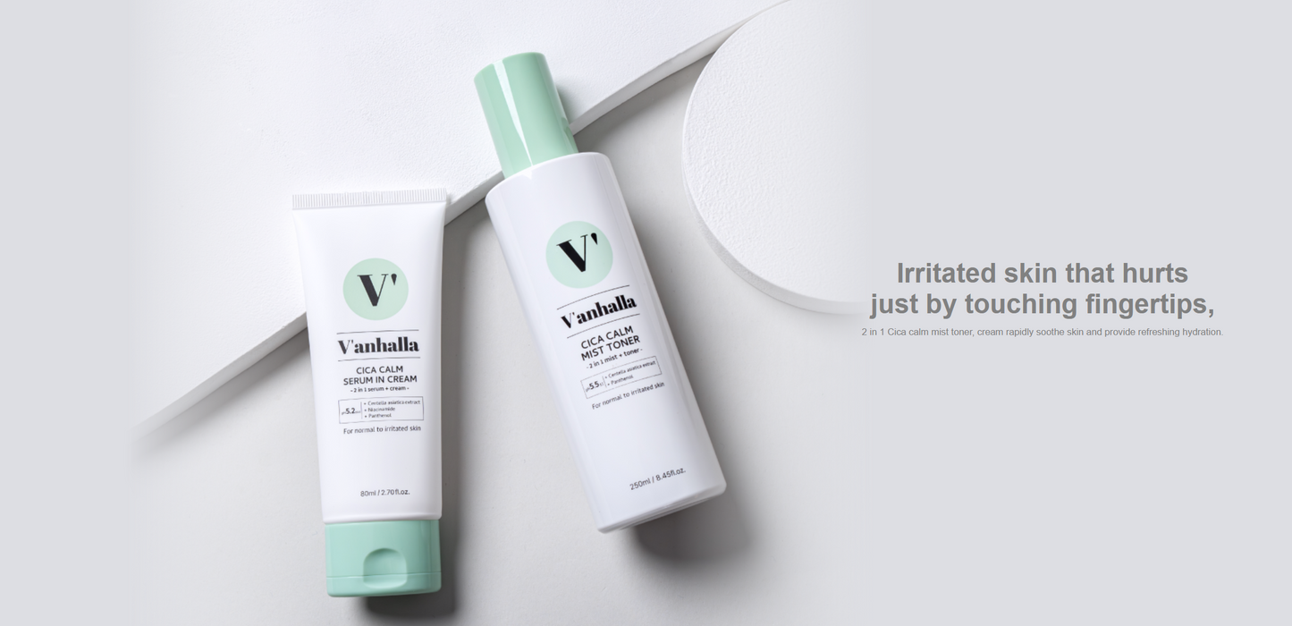 V'anhalla Cica Calm Mist Toner + Cica Calm Serum in Cream