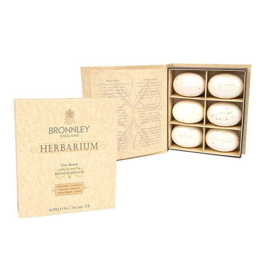 [Bronnley England] Jabones finos Herbarium, seis barras de jabón veganas de triple molienda, jabones de regalo en caja, sin parabenos, manteca de karité, jabones en barra de 6 x 1,7 oz